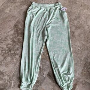 NWT Body & Sol Drapery Printed Yoga / Lounge Pants Joggers ~ Mint Green ~ Sz L